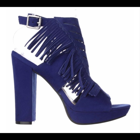 Anthropologie fringe blue suede platform heels - Picture 3 of 6